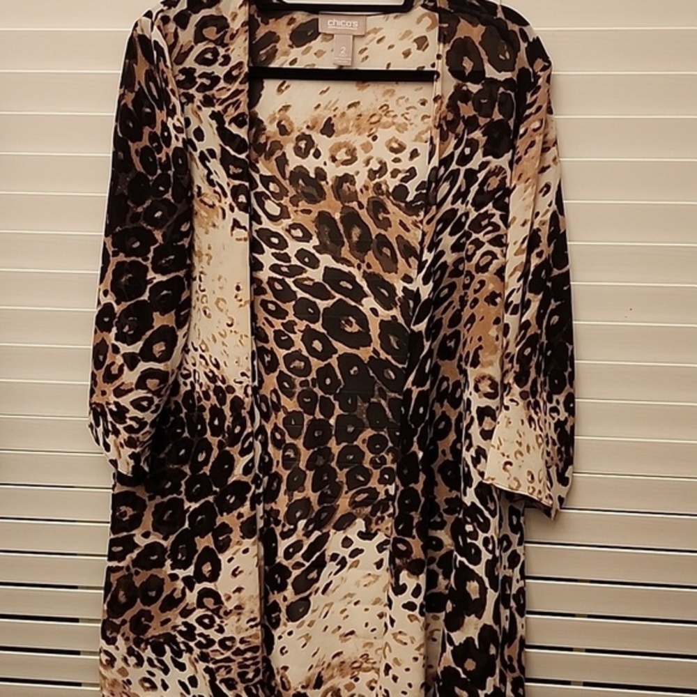 Chico’s sheer animal print front cardigan/coverup size 2 (large)
